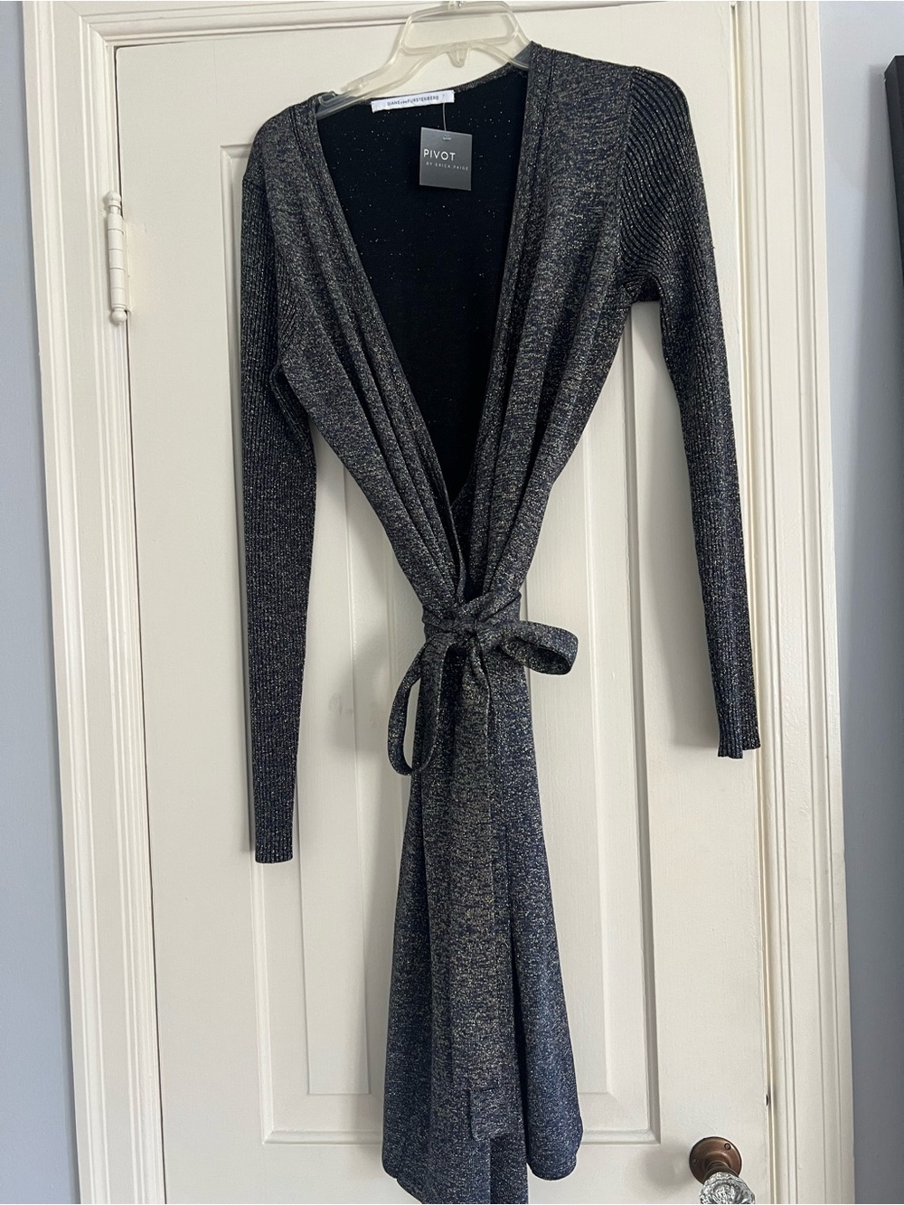 Diane Von Furstenberg Long Sleeve Metallic wrap Dress